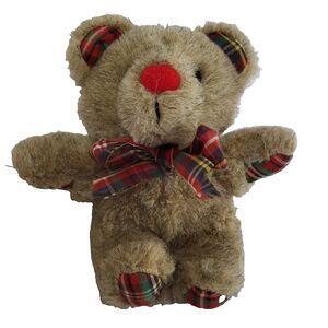Vtg 1980s Applause Wallace Berrie Teddy Bear Plaid Plush 1983 Korea Red Nose